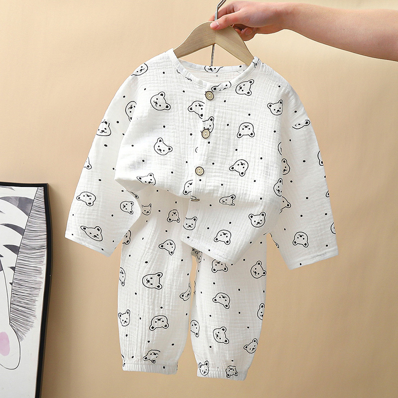 一岁宝宝睡衣夏季家居服春秋男女2婴儿长袖空调纯棉纱布分体套装