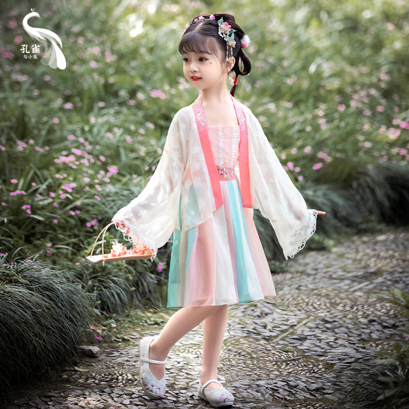 孔雀与小兔织霞改良女童汉服夏季正品原创中国风薄款超仙对襟短裙