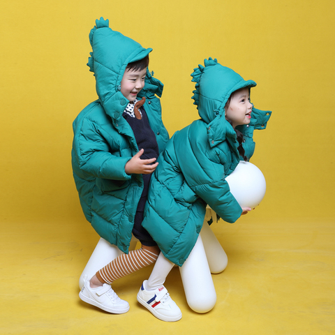 2019新款儿童羽绒服男童女童中长款洋气中大童加厚宝宝恐龙外套冬