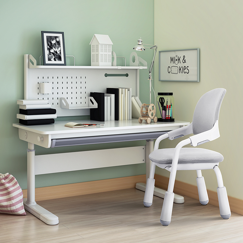 榉木儿童学习桌实木大书桌书柜一体组合家用小学生中学生写字桌椅