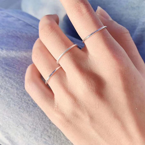 韩版999纯银素圈戒指简约极简款光面学生磨砂戒指女细指环银饰