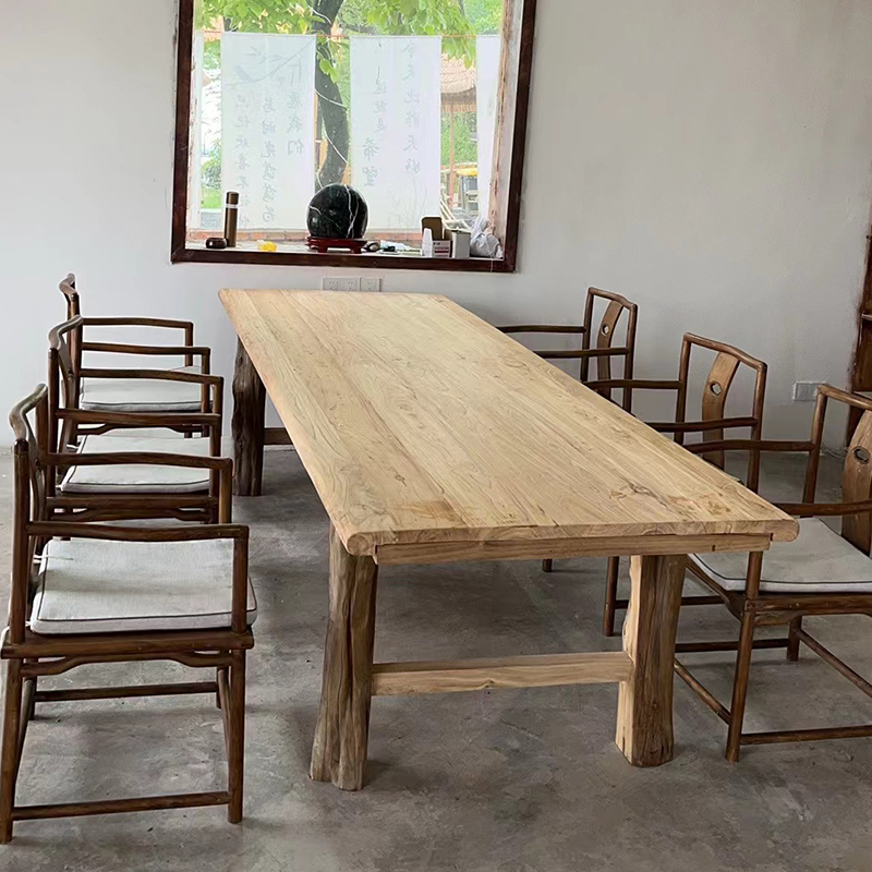 老榆木大板桌茶桌实木复古吧台原木书桌餐桌长条桌子家用禅意茶台