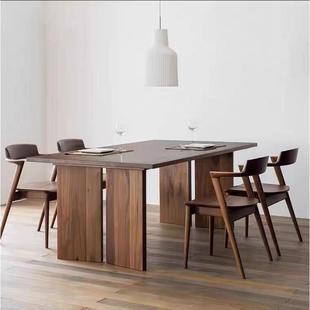 侘寂风全实木餐桌长方形复古简约饭桌北欧原木工作台办公桌椅组合