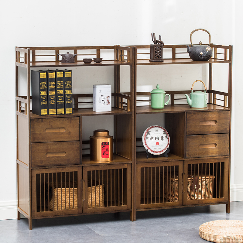 茶室茶台桌边小茶柜茶架储茶水柜实木中式茶叶茶具收纳柜置物架子