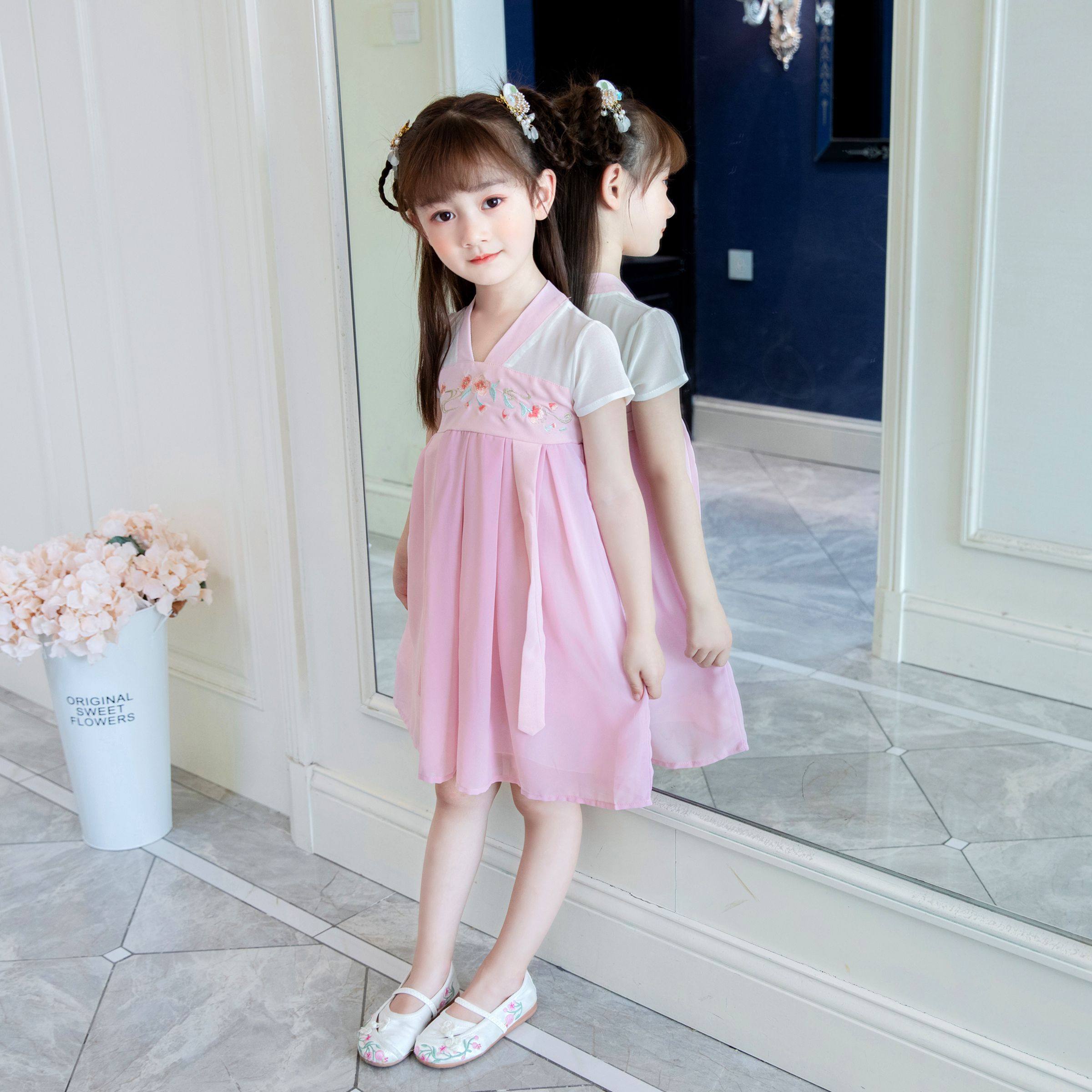 汉服女童夏装古装唐装超仙女夏季小女孩童装中国风襦裙连衣裙日常