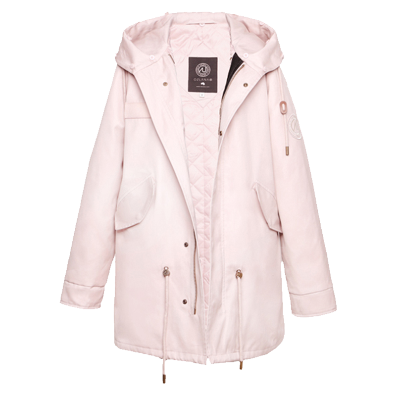 ozlana冬款外壳大衣欧美风连帽长款派克服外套可替换皮草外壳