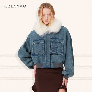 OZLANA牛仔派克服女2023冬季新品两穿设计款休闲百搭短款外套大衣