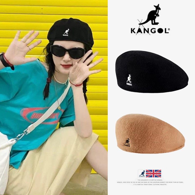 kangol贝雷帽袋鼠帽子女羊毛英伦复古秋冬季画家帽男明星同款反戴