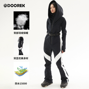 新款DOOREK连体滑雪服女套装修身显瘦单板双板保暖防水羽绒送腰带