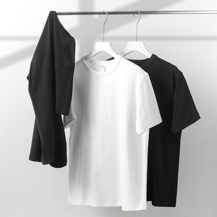 Mostarsea~300g重磅美式纯棉打底黑色宽松小领口磨毛舒适长袖T恤