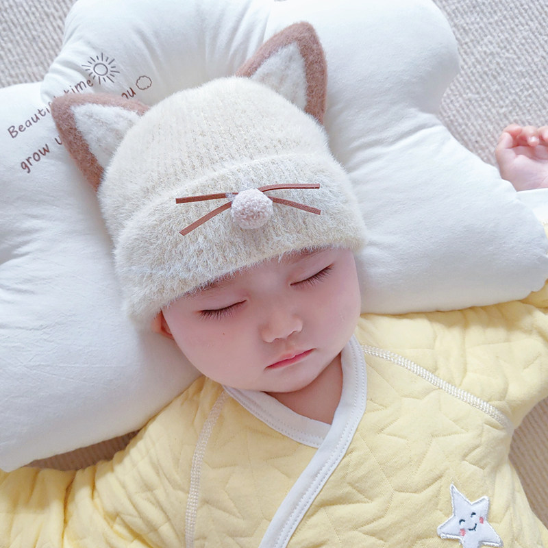 婴儿帽子秋冬款可爱超萌男宝宝女网红3-18个月针织毛线帽冬季加厚