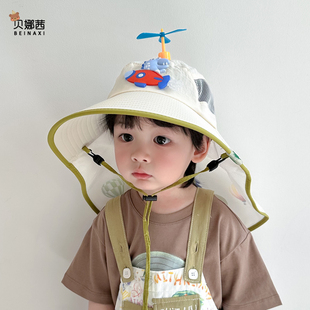 儿童帽子防晒帽披肩帽夏季男童遮阳帽宝宝防紫外线渔夫帽太阳帽