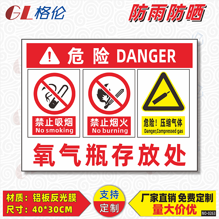 氧气瓶存放处标识牌危险压缩气体气瓶暂存区警示警告标志牌禁止烟火