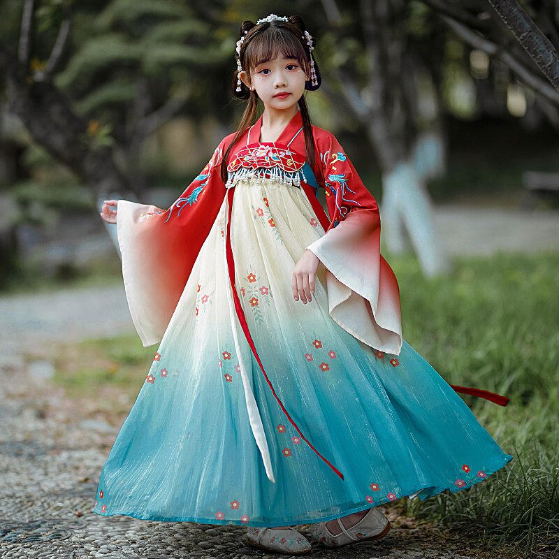 女童古装汉服襦裙超仙飘逸轻纱广袖公主裙小女孩唐装春秋款连衣裙