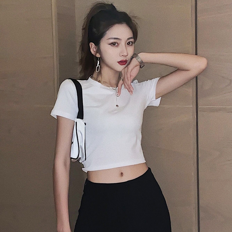 一折露脐上衣女红