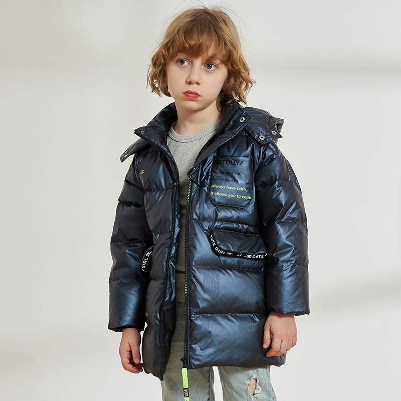 冰洁儿童羽绒服男童2020冬季新款连帽时尚亮面中大童小学生童装潮