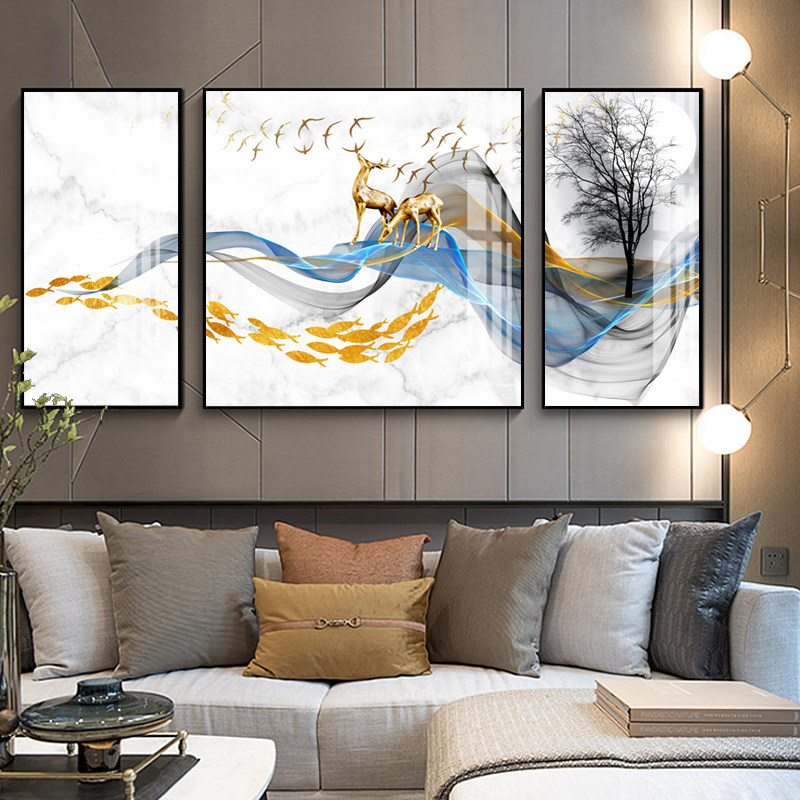 镶钻立体小户型客厅装饰画北欧抽象挂画沙发背景墙轻奢现代三联画