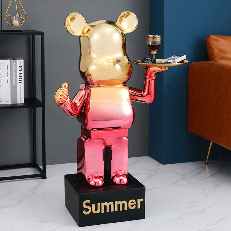 创意潮流网红暴力熊落地大摆件托盘熊存钱罐客厅电视柜旁软装饰品