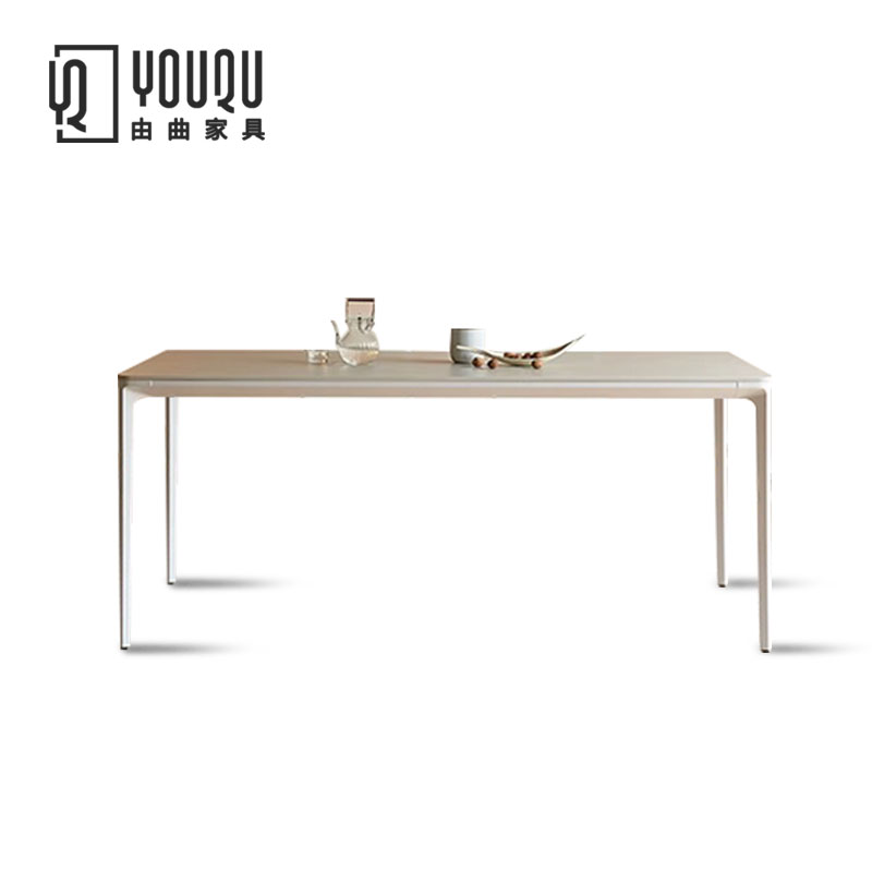 奶油风德利丰岩板餐桌进口拉米娜意式极简长方形奶油风餐桌椅组合