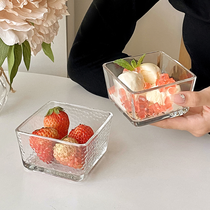 简约方形玻璃碗家用四方冰激凌碗水果