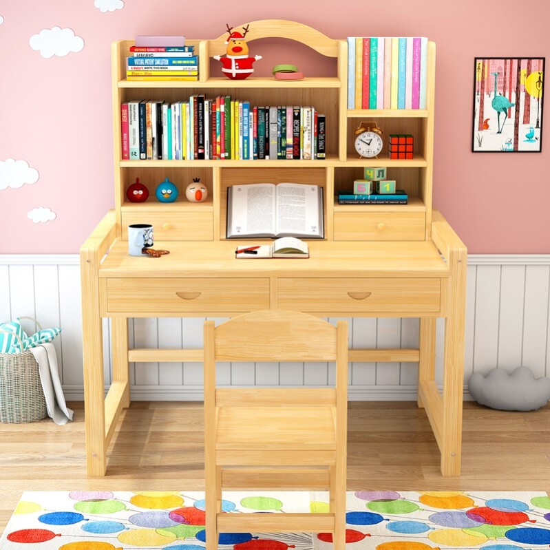 3一6岁儿童学习桌实木网红书桌80cm男女孩学生写作业的书桌椅套装