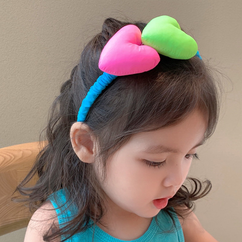小女孩韩版发箍 双桃心撞色宝宝可爱头箍布艺爱心糖果色女宝头饰