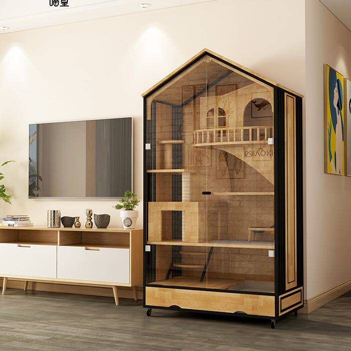 喵皇猫别墅豪华笼子实木柜子猫屋全景前后透明家用带厕所定制猫房