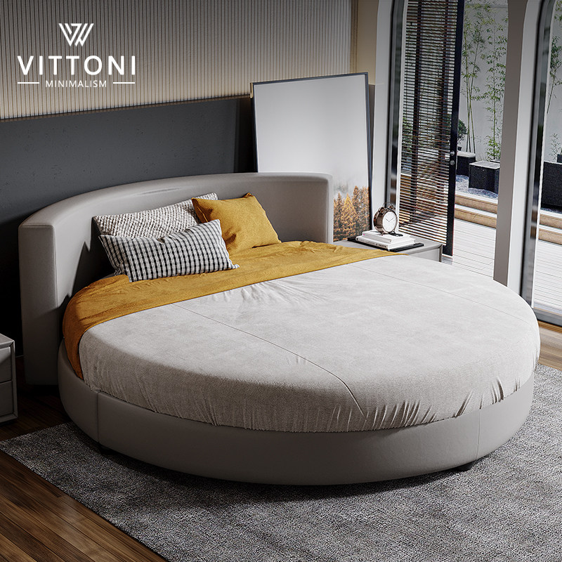 大圆床双人床现代轻奢北欧主卧情侣圆形落地床科技布意式极简床