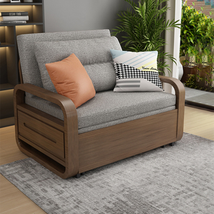 实木沙发床客厅2024年新款单人可折叠两用多功能新中式小户型推拉