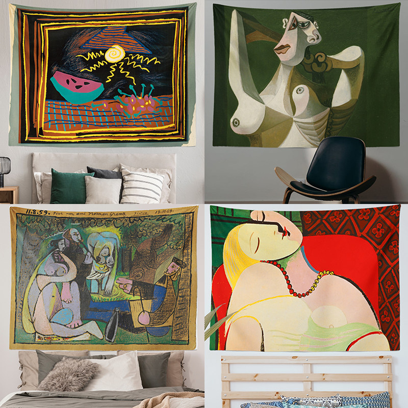 毕加索油画背景布客厅卧室墙面艺术装饰挂布宿舍改造复古抽象墙布