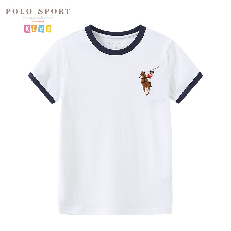 Polo Sport 男童2024夏季新款卡通圆领撞色休闲上衣儿童潮短袖T恤