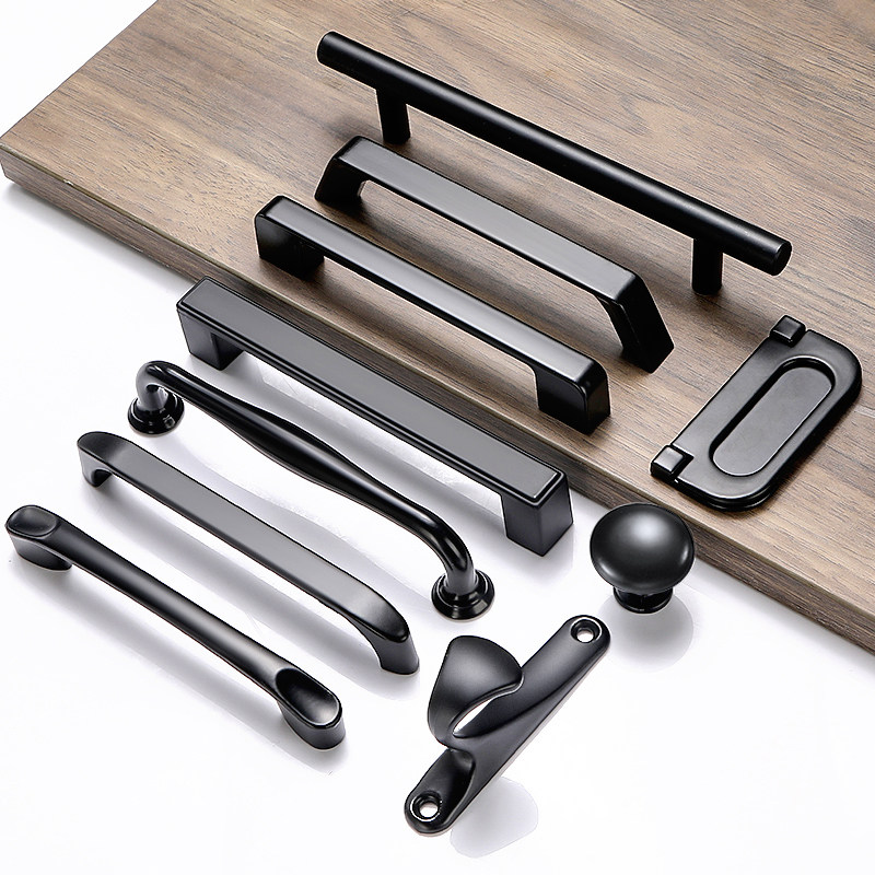 现代简约黑色橱柜拉手北欧铝合金加长衣柜门把手极简柜子抽屉手柄