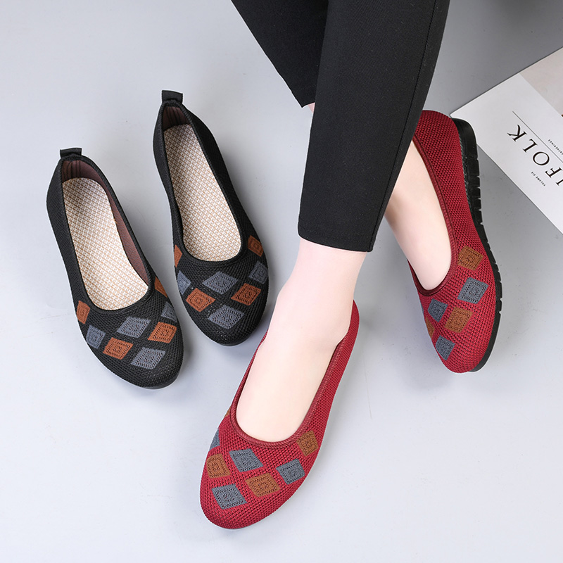 春秋新款女单鞋老北京布鞋妈妈鞋飞织透气舒适休闲平底鞋防滑女鞋