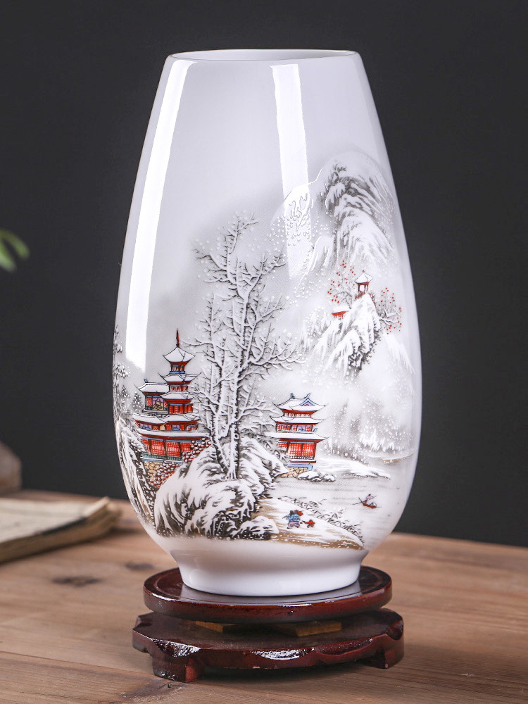 景德镇陶瓷器小花瓶摆件客厅插花干花中式家居装饰品电视柜工艺品
