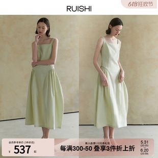 【现货】RUISHI芮时 薄荷曼波纯棉气质修身方领花苞连衣裙女夏季