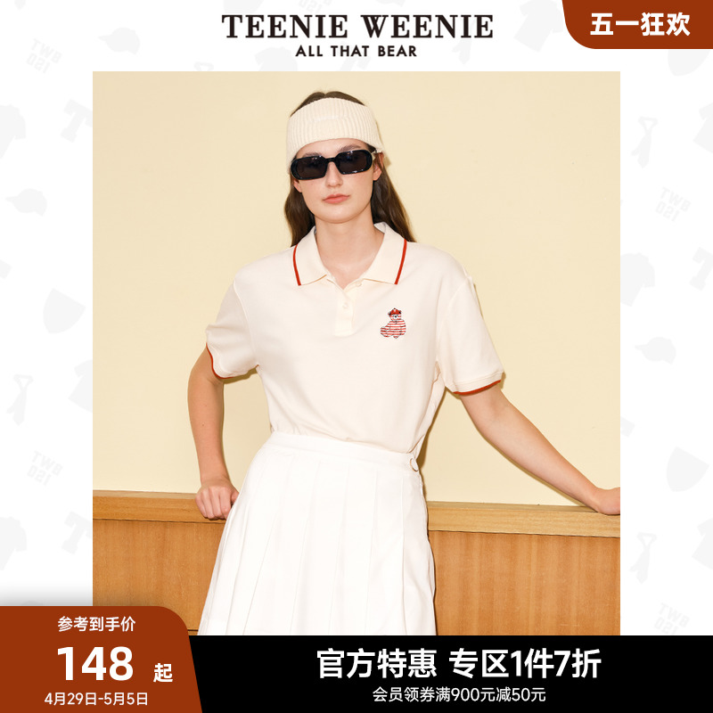 TeenieWeenie小熊奥莱夏季上衣女学院风复古宽松翻领POLO衫