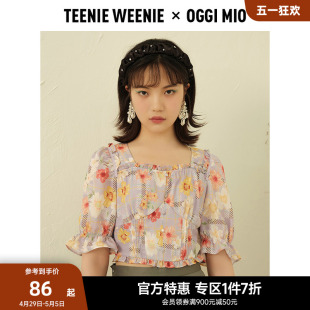 TeenieWeenie小熊奥莱法式方领气质短袖衬衫碎花衬衣夏季短款上衣