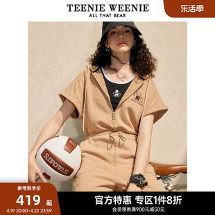 TeenieWeenie小熊奥莱连帽收腰连体裤工装风卷边设计感休闲女