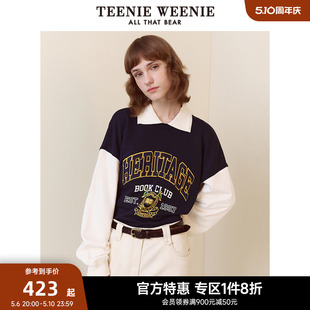 TeenieWeenie小熊奥莱春装季美式复古时髦翻领卫衣拼接设计感上衣