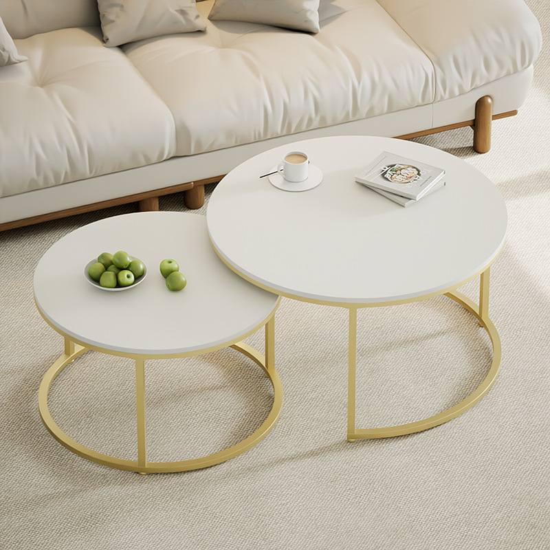 轻奢圆形岩板茶桌可伸缩小圆桌子母茶几组合桌简约小户型客厅家用