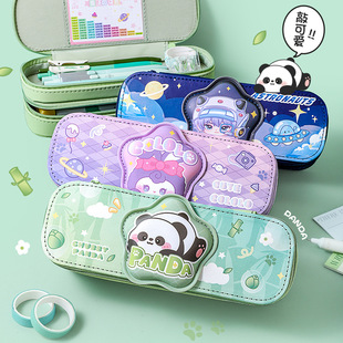 高颜值双层文具盒熊猫绿色铅笔袋紫色设计感小众奶呼呼女孩款儿童
