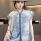 【现货】网纱拼接无袖衬衫高腰短裤印花套装两件套女2025夏季新款