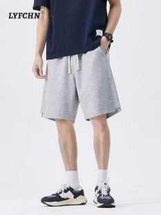 2023夏季男生新款宽松美式潮流休闲裤纯色立体字母钢印设计短裤男