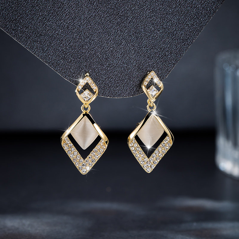 菱形耳饰耳钉女纯银耳环2022年2021年新款潮耳坠小众设计感高级