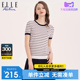 ELLE Active2024春季新款波浪纹亲肤透气拼接螺纹针织圆领短袖T恤