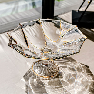 欧式高档水晶玻璃水果盘家用创意高脚果盆轻奢客厅茶几糖果零食盘