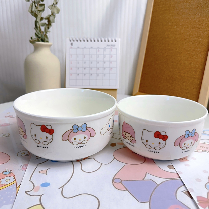 卡卡比 日用可爱卡通高颜值带盖早餐碗圆形保鲜饭盒陶瓷泡面碗