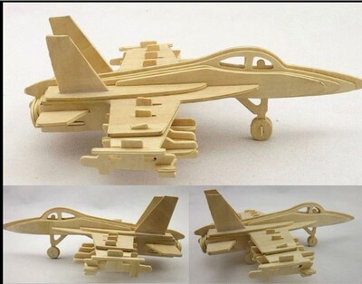拼装木飞机航模 木质儿童手工3d拼图益智玩具 仿真战斗机模型男孩