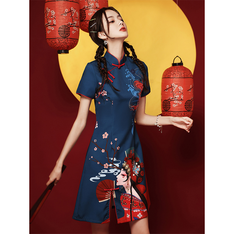 国潮旗袍2021年新款改良版中国风年轻款小个子短款炸街连衣裙女夏