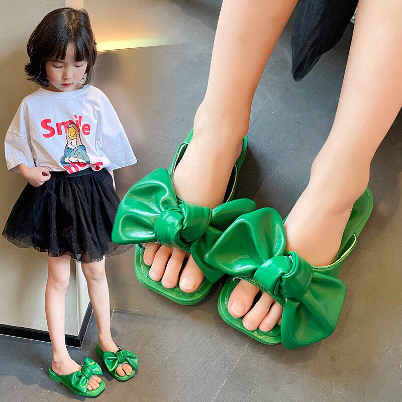 女童蝴蝶结拖鞋2022夏新款中大童鞋子小女孩时尚凉拖外穿软底防滑